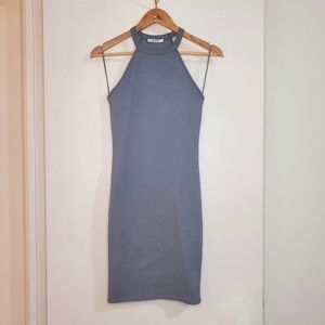 Zara Trafaluc silver grey knee length bodycon halter dress size 2